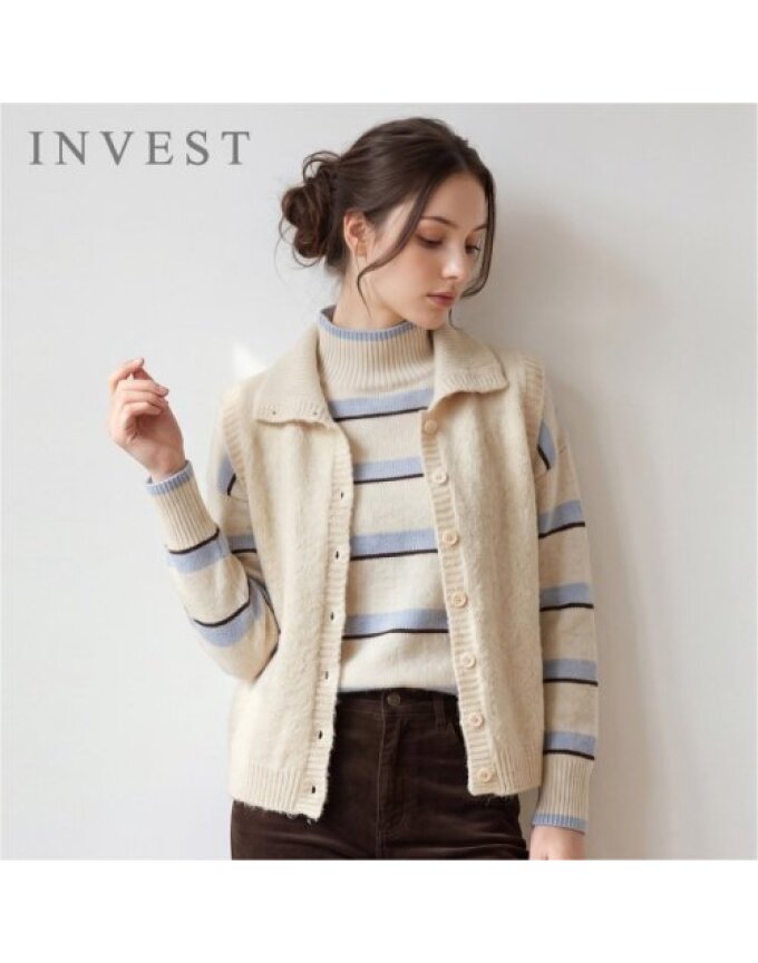 소프트 오픈 카라 부클 울 조끼_INI6W1VT4801
