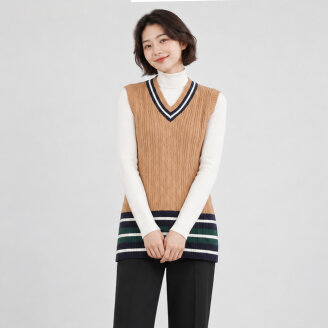 [모델리스트] 프레피 라인 니트 롱 베스트 (MESVT033)
