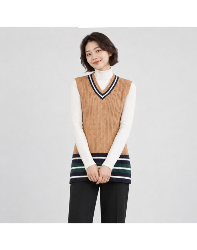 [모델리스트] 프레피 라인 니트 롱 베스트 (MESVT033)