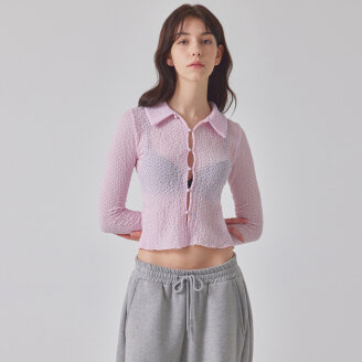 TEXTURED BUTTON-UP BLOUSE_T416TP107