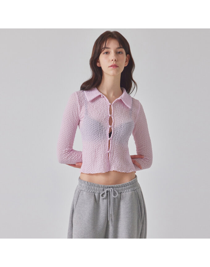 TEXTURED BUTTON-UP BLOUSE_T416TP107