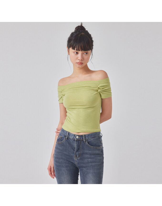 TUCKED ARMHOLE OFF-SHOULDER TOP (SHORT ver)_T416TP110
