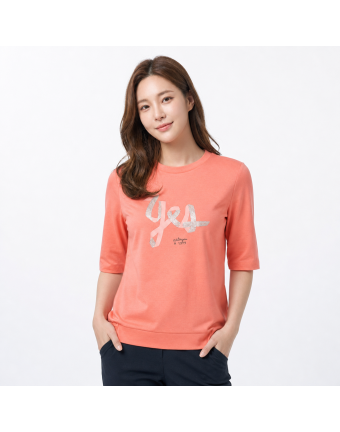 [올포유] 여성 우븐 배색 블라우스형 반팔 티셔츠 ALTRN3331-304
