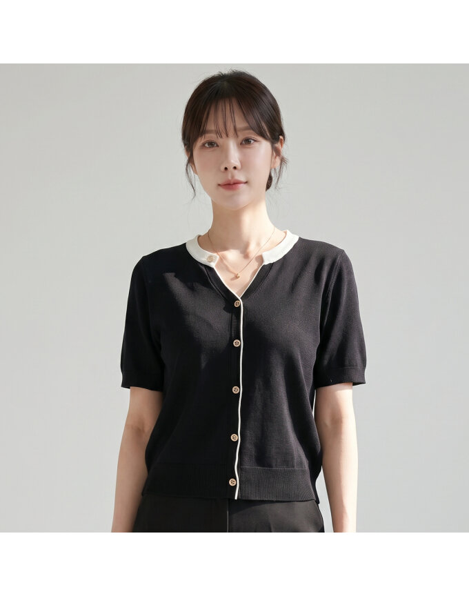 KARRA 브리반팔버튼포인트니트_A4M0317