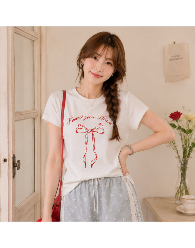 [귈림] 리본 프린팅 반팔 티셔츠(G6MTS041P)