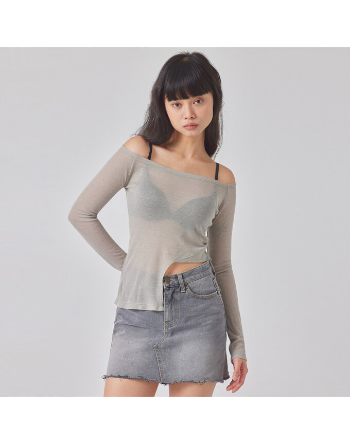 UNBALANCED WAIST OFF-SHOULDER TOP_T416TP112