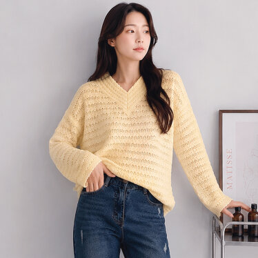 [모델리스트] 시스루 브이넥 니트 (MESKN237)