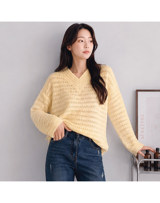 [모델리스트] 시스루 브이넥 니트 (MESKN237)
