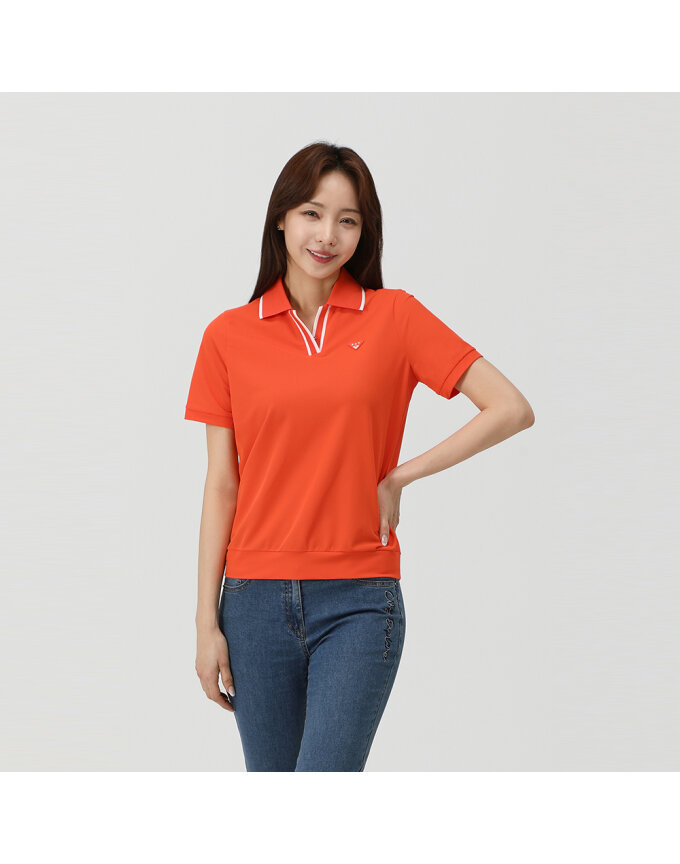 배색 디테일 루즈핏 티셔츠_QK45232
