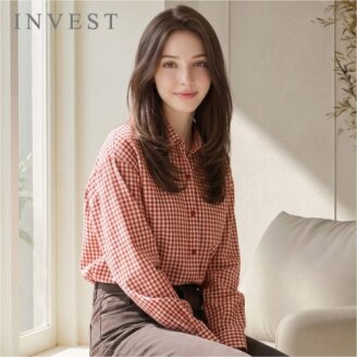 베이직 체크 롤업 블라우스_INI6F1BL5181