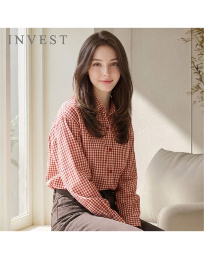 베이직 체크 롤업 블라우스_INI6F1BL5181