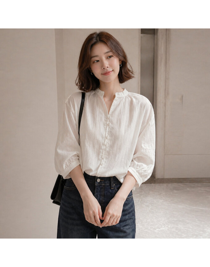[예쎄] 코튼 브이넥 루즈핏 블라우스(S6MBL056A)
