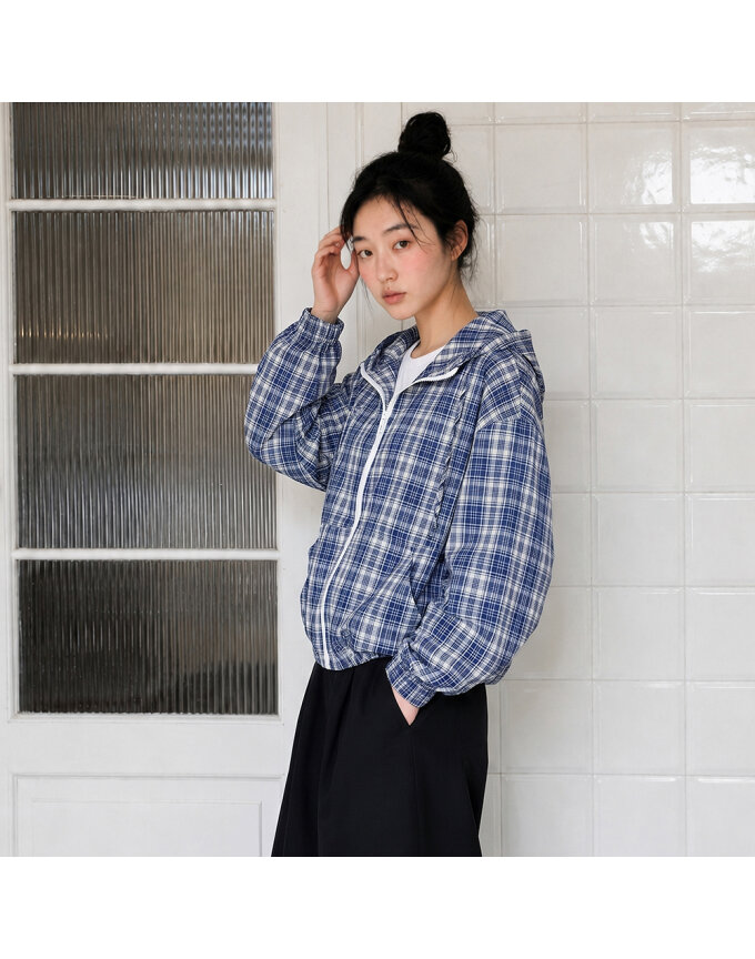 체크 후디 윈드 브레이커 점퍼_T621OT802