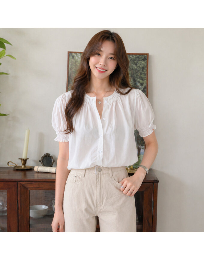 [귈림] 셔링 퍼프 반팔 블라우스(G6MBL015P)