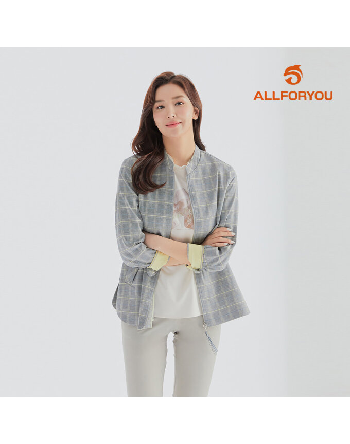[올포유] [모델착장] 여성 린넨 혼방 체크 집업 자켓 ALKKL3111-203_G