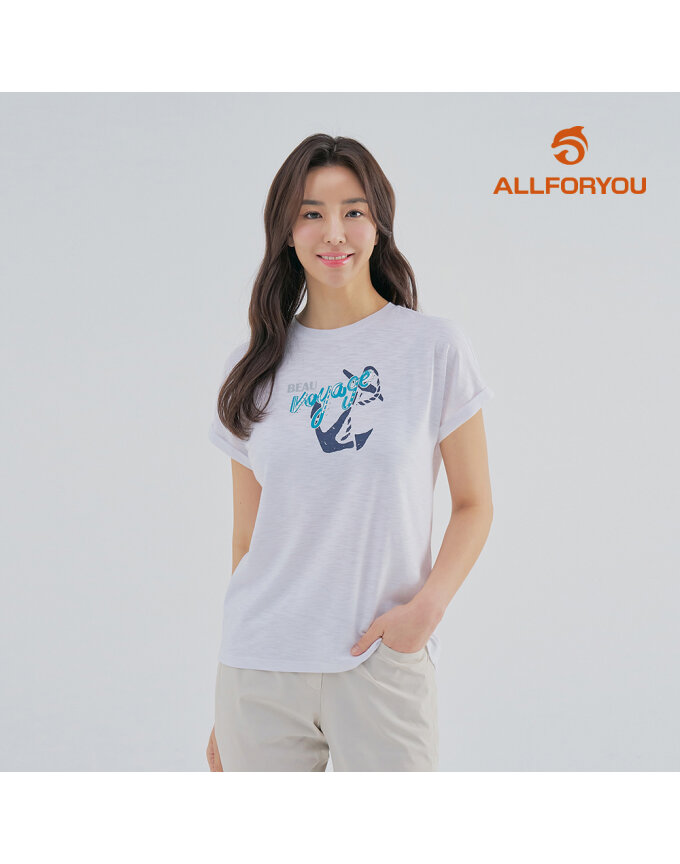 [올포유] [모델착장] 여성 프린팅 슬럽 반팔 티셔츠 ALTRM4231-100