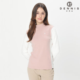 [DENNIS] 여성 리브 블록 모크넥 긴팔 티셔츠_NAQFLTS054