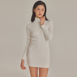 RIBBED HIGH NECK KNIT MINI DRESS_T423DS500