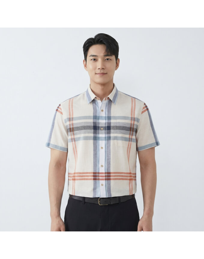 [올포유] 남성 캐주얼 빅체크 반팔 셔츠 AGBSN3111-509
