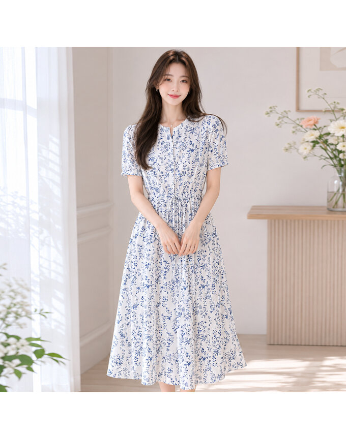 [귈림] 플로럴 오픈 라운드넥 반팔 원피스(G5MOP127P)