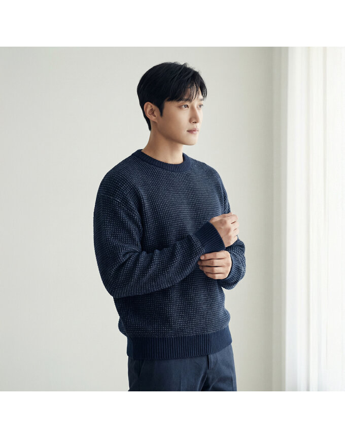 투톤 솔리드 라운드넥 니트_1K13301