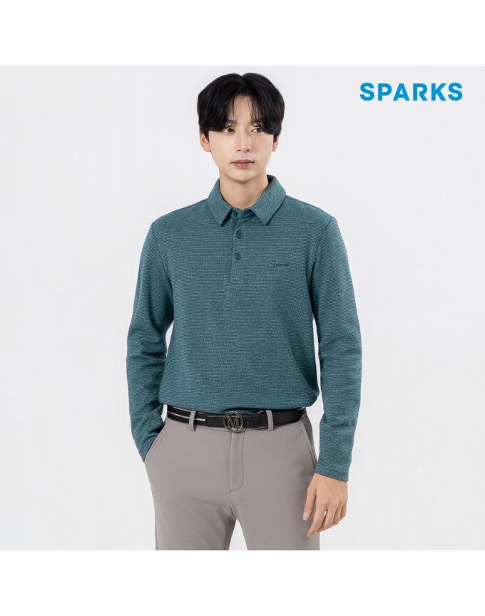 [스팍스]남성 멜란지 스트라이프 카라 기모 약기모 티셔츠 SO3MTS081