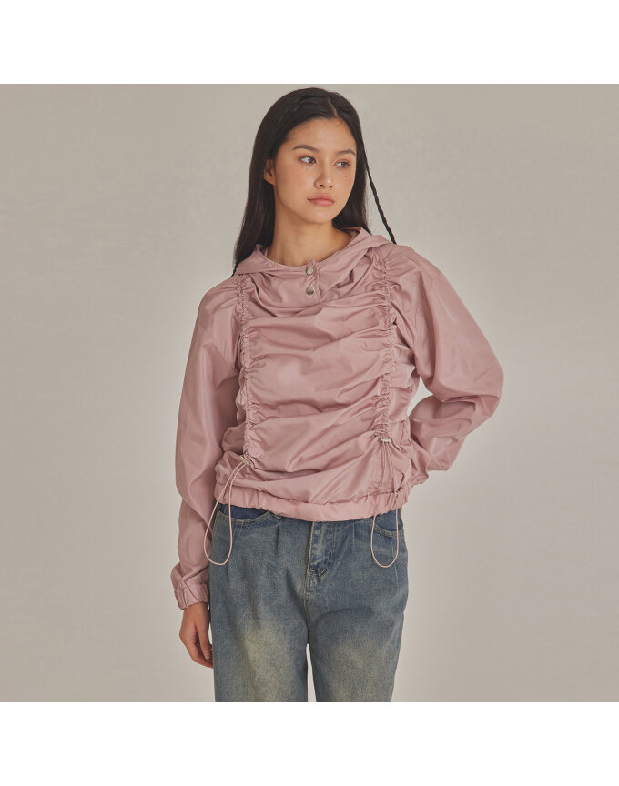 SHIRRED HOODIE ANORAK PULLOVER_T423OT806