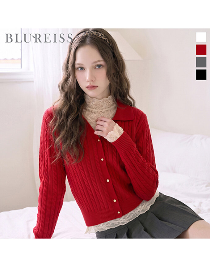 오픈 카라 V넥 꽈배기 니트_BI6F1KT2061