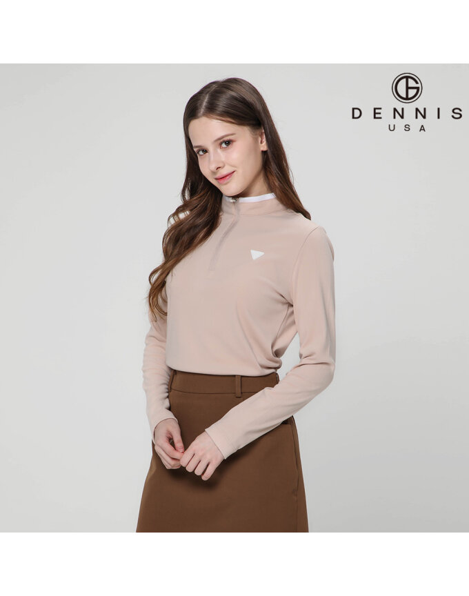 [DENNIS] 여성 라이트 피치기모 하프넥 긴팔 티셔츠_NAQFLTS059