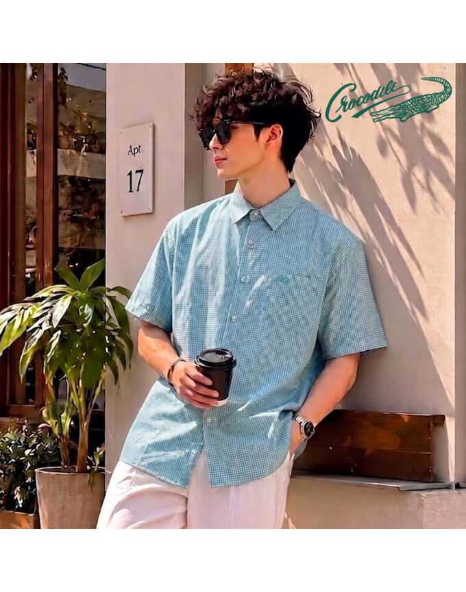 서커 잔체크 노멀핏 반팔셔츠 CDAA2WS2422