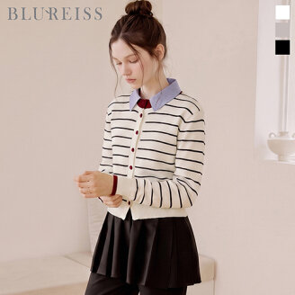 배색 셔츠카라 줄지 오픈 니트_BI6F1KT2081