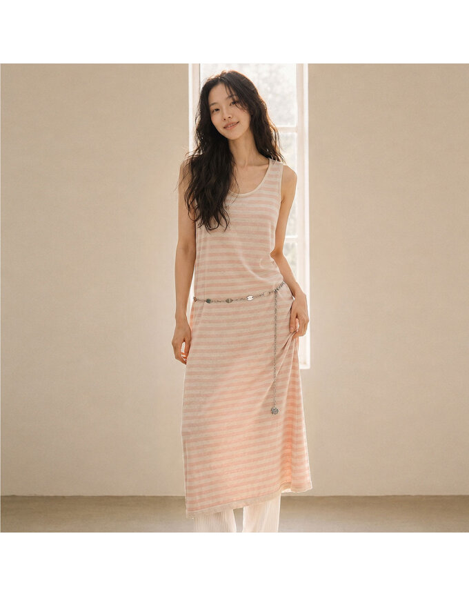 LINEN STRIPE SLEEVELESS LONG DRESS_T513DS507