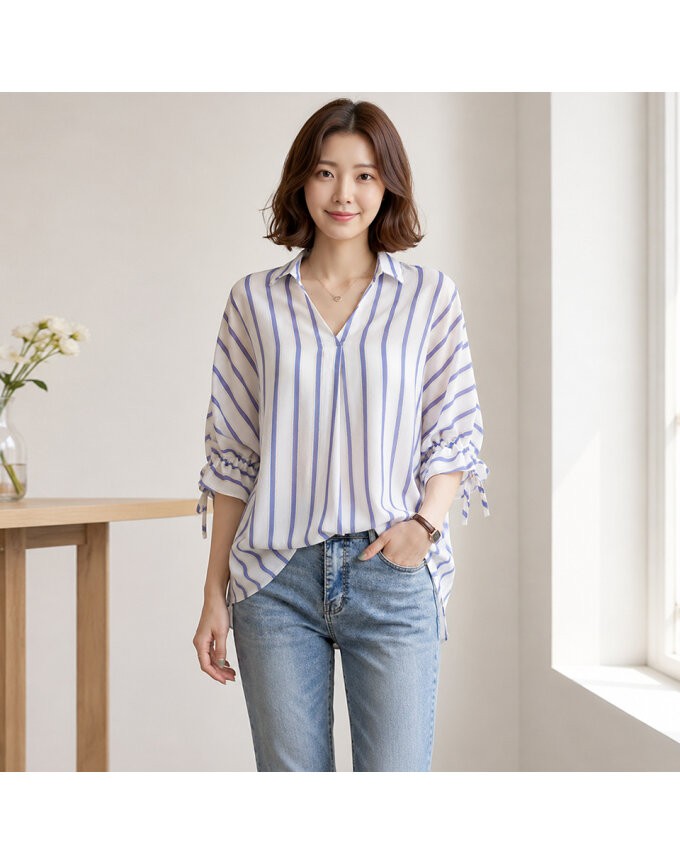 [예쎄] 오버핏 스트라이프 5부 셔츠(S6MBL081A)