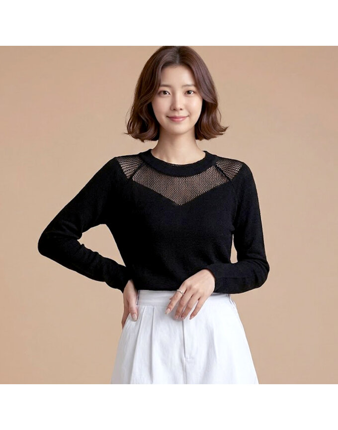 [모델리스트] 시스루 라운드 티셔츠 (MEMKN042)