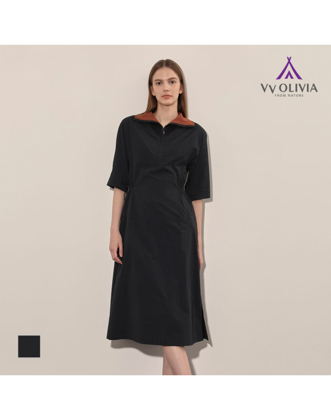 [비비올리비아] 배색 니트 카라 원피스_VVCOA4F7381