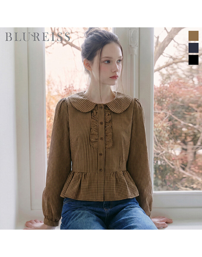 플랫카라 프릴 체크 블라우스_BI6F1BL5271
