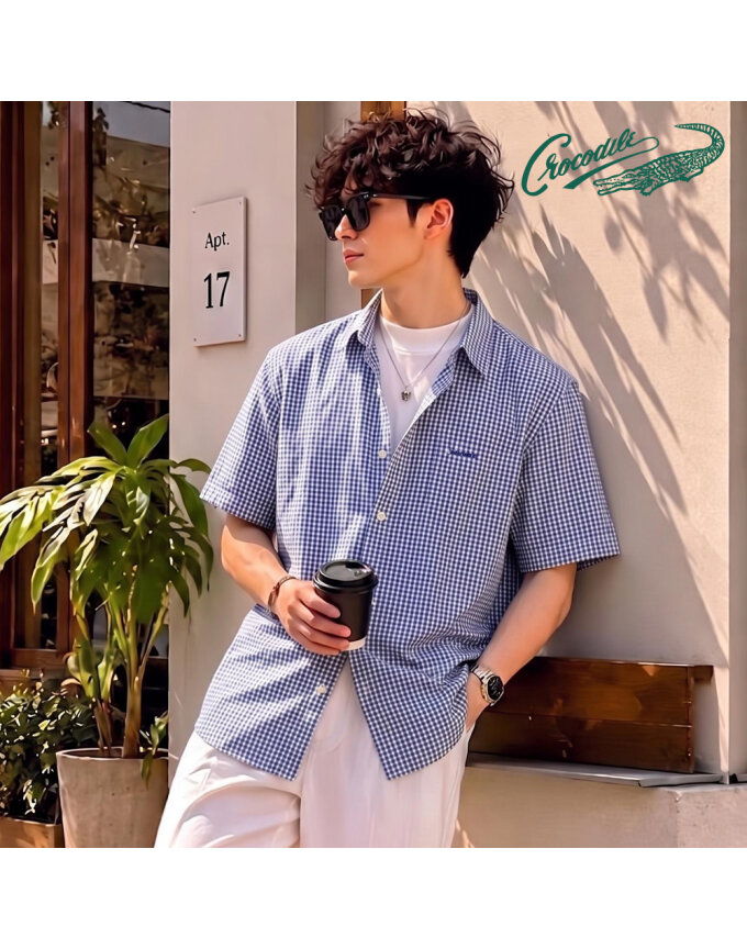 잔체크 노멀핏 반팔셔츠 CDAA2WS2416