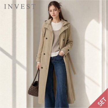 클래식 더블 트렌치 롱 코트+후드 세트_INI6F1CT1511