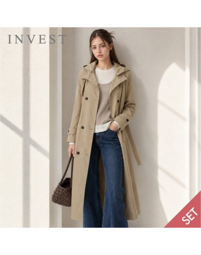 클래식 더블 트렌치 롱 코트+후드 세트_INI6F1CT1511