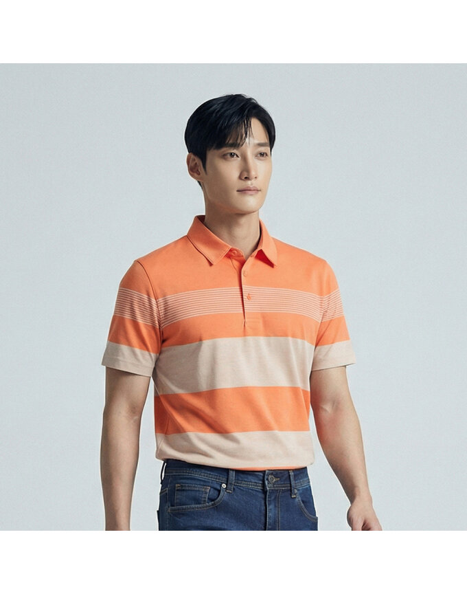 싱글 스트라이프 패턴 카라 티셔츠_QK35133