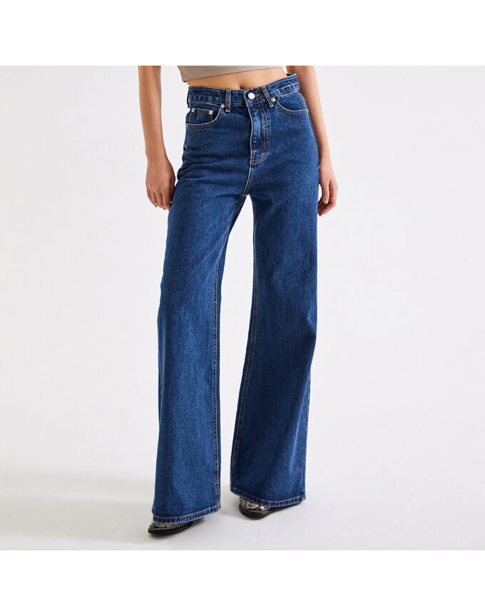DARK BLUE HIGH WAIST FLARED JEANS_T226DE400