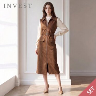 스웨이드 집업 벨트 셋 원피스_INI6W1OP3341