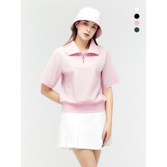듀빅 여성 집업 와이드 카라 반팔티셔츠 DD2WTS101