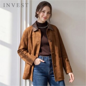 카라 배색 스웨이드 하프 자켓_INI6F1JK1311
