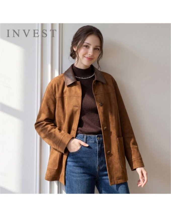 카라 배색 스웨이드 하프 자켓_INI6F1JK1311