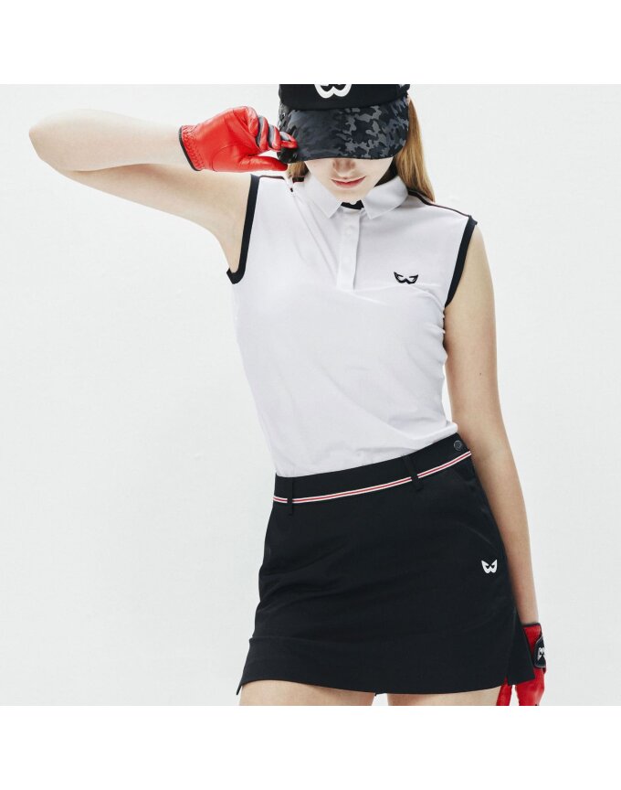 [화이트볼] 여성 메쉬테이프 카라 민소매 골프 티셔츠 WH_WB21SUWT02WH