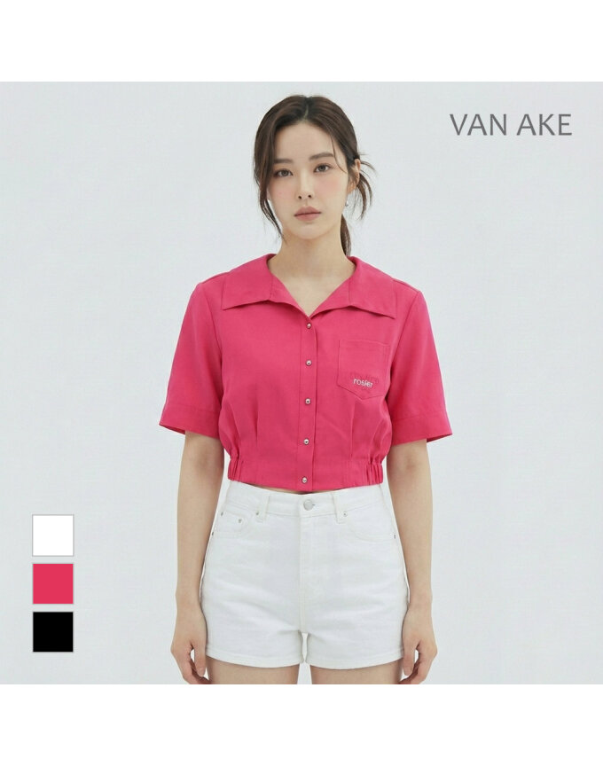 [반에이크] 와이드카라 반팔 블라우스_VB37BLUD05Z