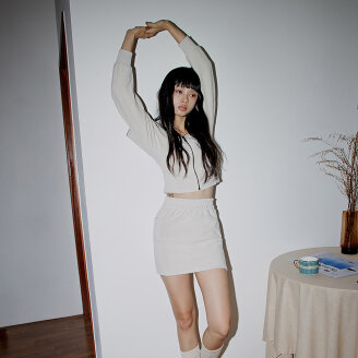 RIBBED BLOCK TERRY POCKET MINI SKIRT_T326BT706