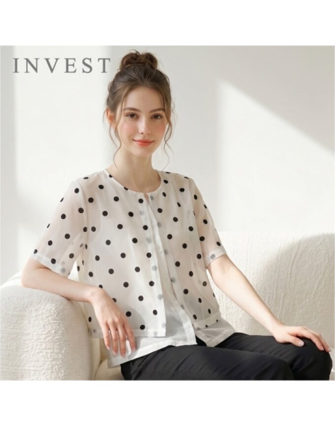 도트 나염 쉬폰 레이어드 블라우스_INI6M1BL6171
