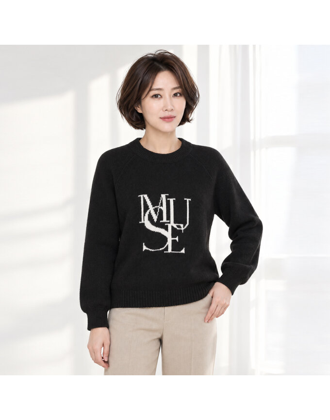 MUSE 레터링 여성 라운드 니트 HCDWSW206